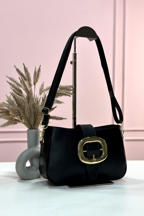 Bolsa Retrô Fivela + Duas Alças Preta e Dourado