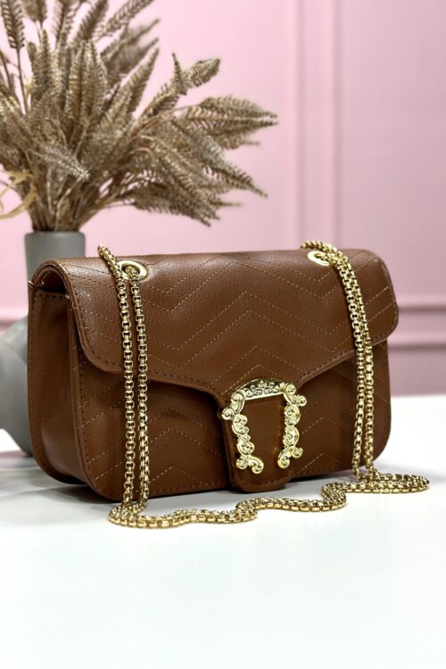 Bolsa Média Estrutura Amélia Marrom e Dourado