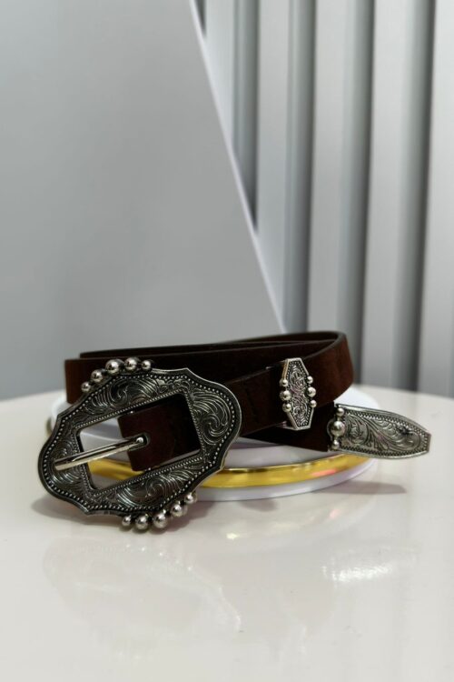 Cinto Fino Veludo Marrom Escuro