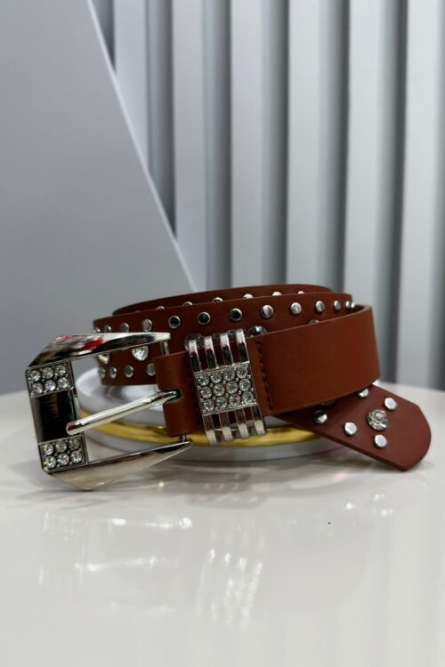 Cinto Terracota com Strass Quatro Aros Prata