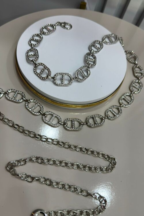 Cinto Corrente Daiane Strass Prata