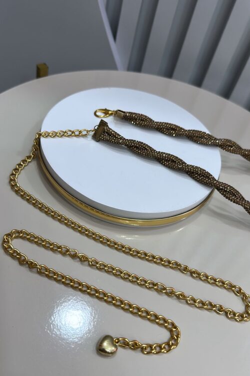 Cinto Corrente Corda Strass Dourado