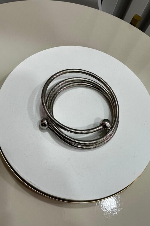 Bracelete Aro Comprido Duas Bolinhas Prata