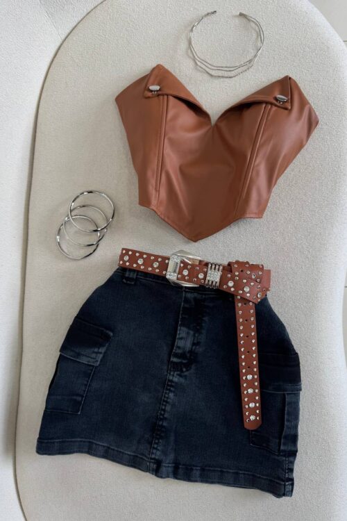 Saia Jeans Cargo Estonada Grafite