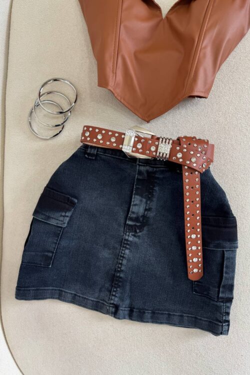 Saia Jeans Cargo Estonada Grafite