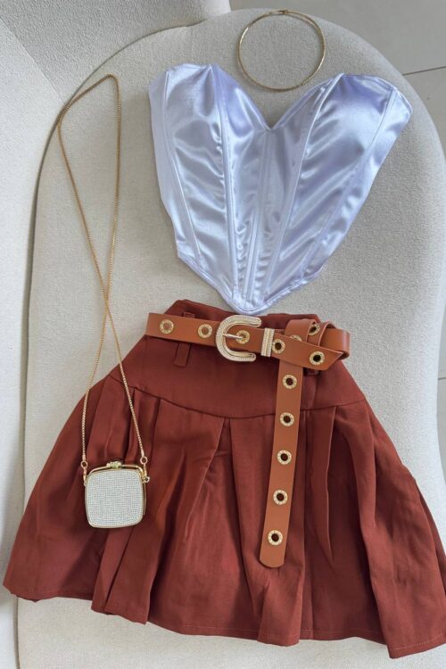 Saia com Shorts de Forro Colegial Marrom