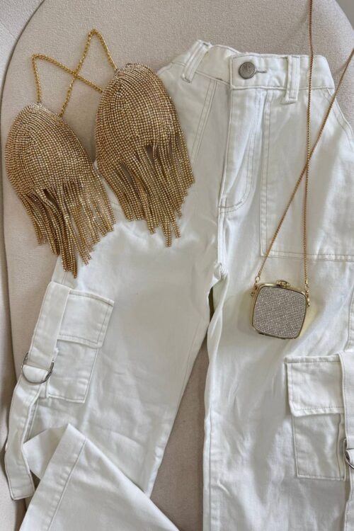 Calça Jeans Sensação Wide Leg Cargo Off