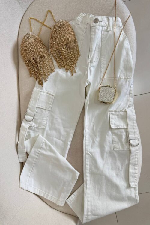 Calça Jeans Sensação Wide Leg Cargo Off