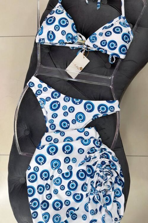 Biquíni Olho Grego Estampado Branco