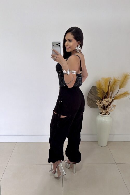 Cropped Corset Shine Preto