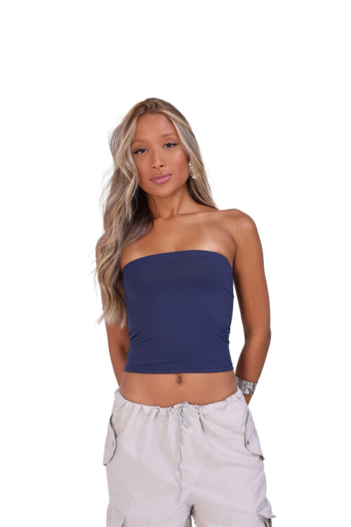 Cropped Tube Poliamida Top Azul Marinho