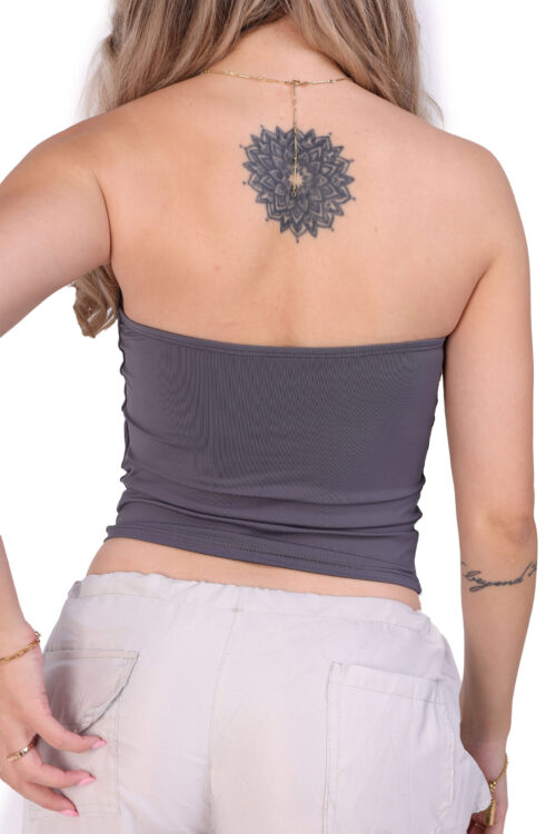 Cropped Tube Poliamida Top Chumbo