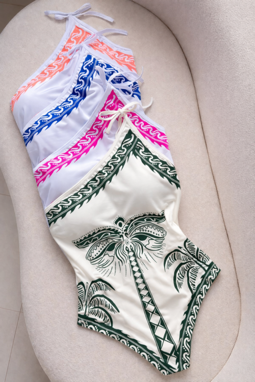 Body Amarração Ombro Estampado Coqueiro