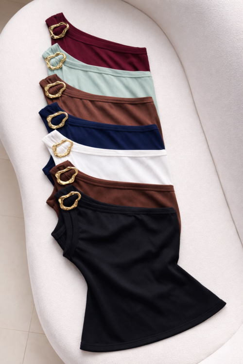 Regatinha Canelada Ombro Único Fivela