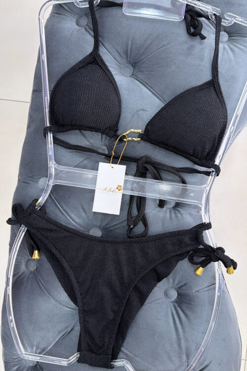 Biquíni Atoalhado Pingente Dourado Preto