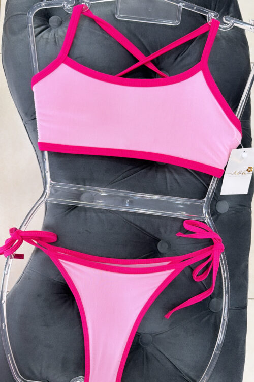 Biquíni Cropped Bicolor Rosa