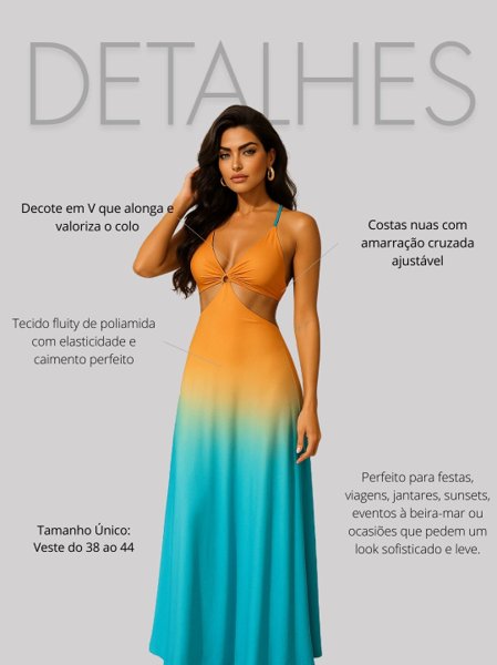 Vestido Longo Guerda Laranja com Azul
