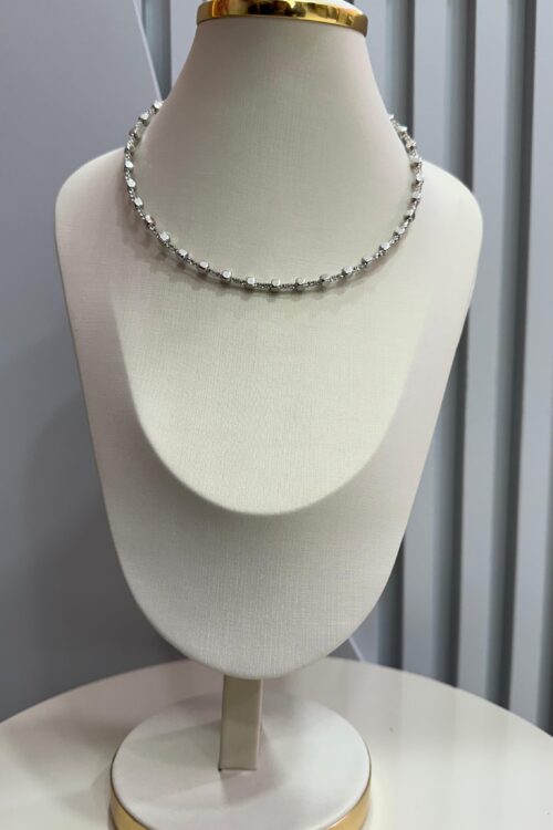 Colar Choker com Strass e Bolinhas Prata