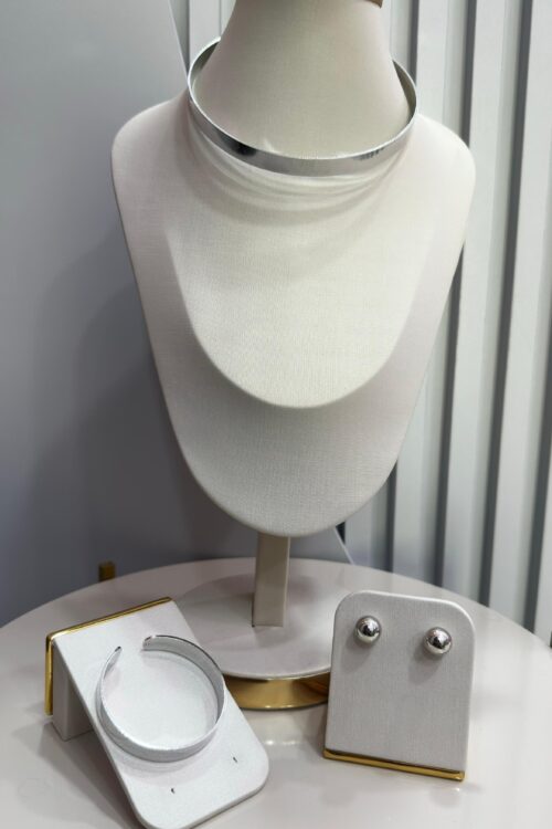 Conjunto de Colar Choker + Brinco + Bracelete Carol Prata