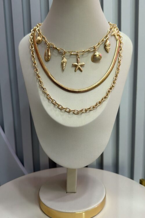 Conjunto de 3 Colares Mar Dourado