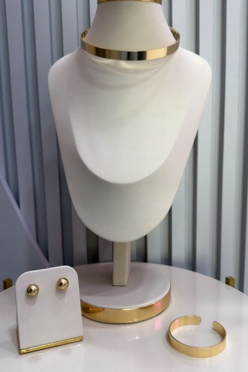 Conjunto de Colar Choker com Brinco e Pulseira Navi Dourado