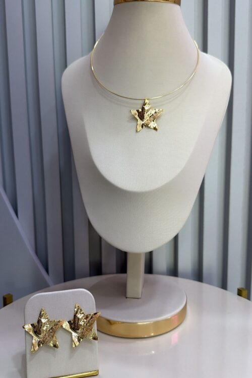 Conjunto de Colar com Brinco Star Dourado
