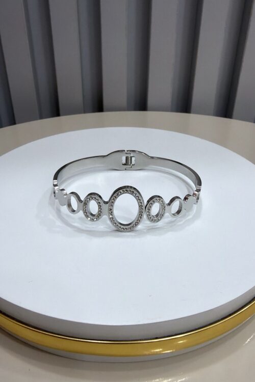 Bracelete Strass Círculos Prata