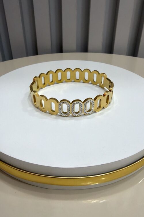 Bracelete Strass Dourado Círculos