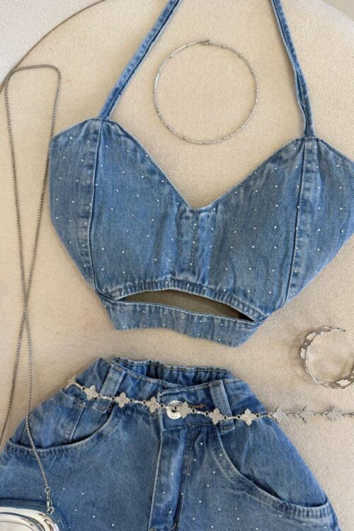 Cropped Jeans com Strass Marta