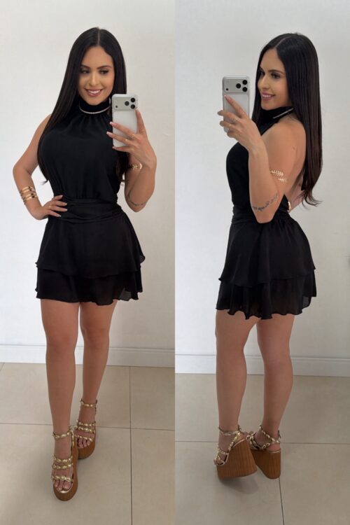 Vestido/Macaquinho Chiffon Laura Preto