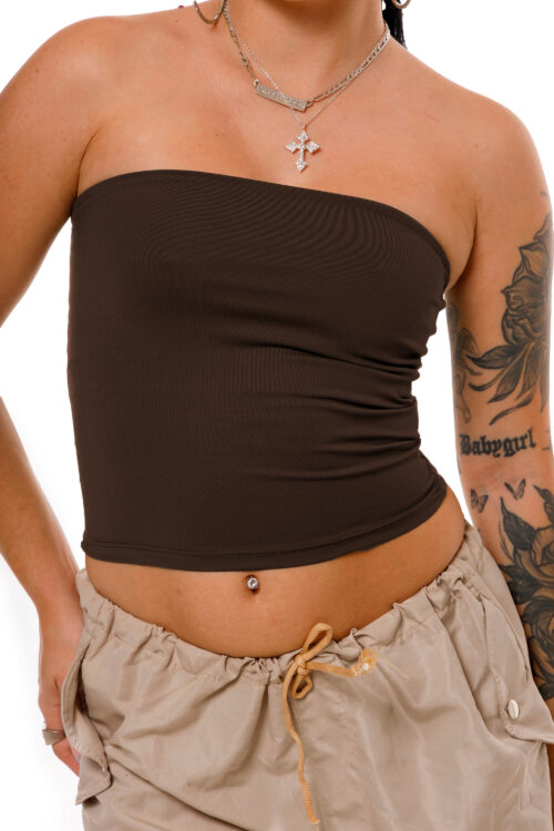 Cropped Tube Marrom Escuro