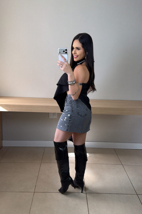 Saia Jeans Grafite Aplicações