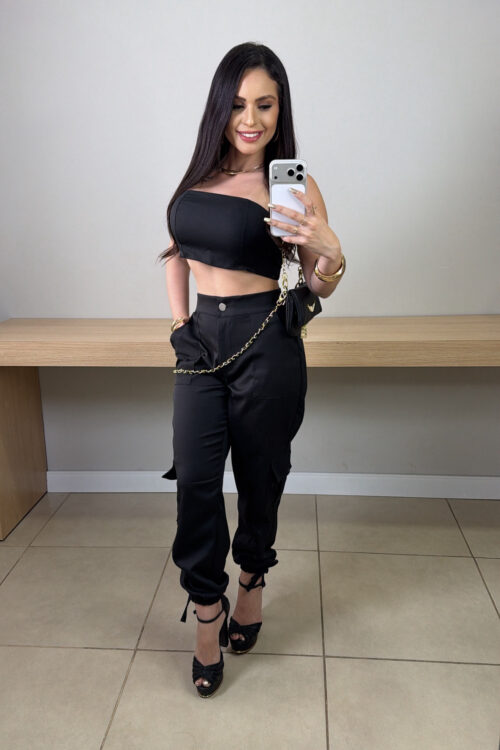 Bolsa Duas Alças Angel Preto com Dourado