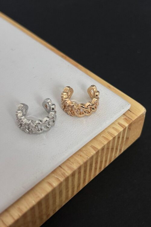 Brinco Piercing Fake Correntinha com Strass