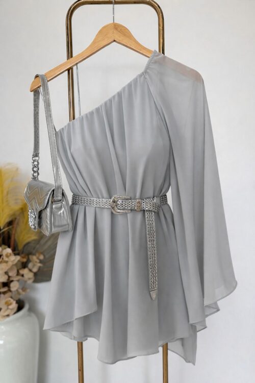 Vestido/macaquinho Manga Única Chiffon Sofia