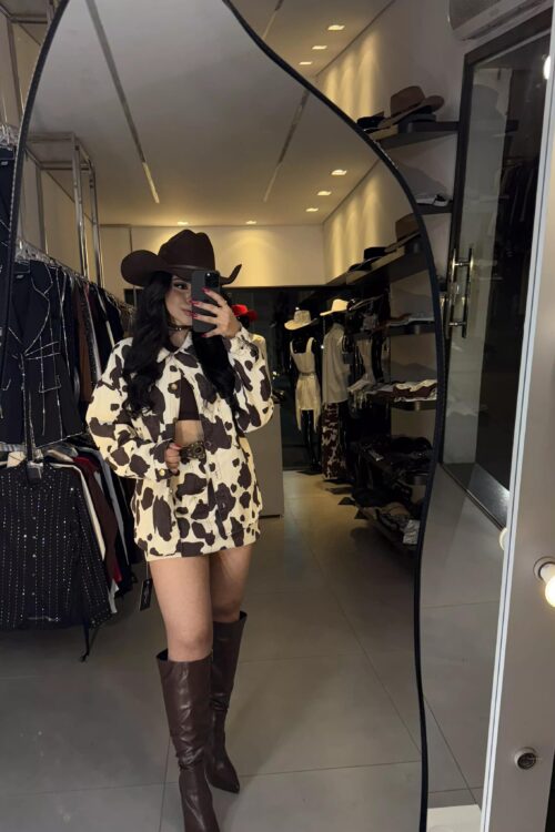 Jaqueta Jeans Cow Print