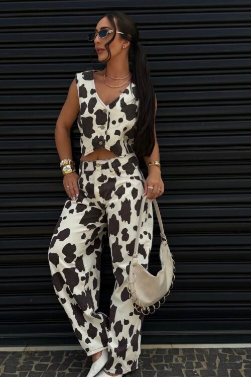 Colete Jeans Cow Print