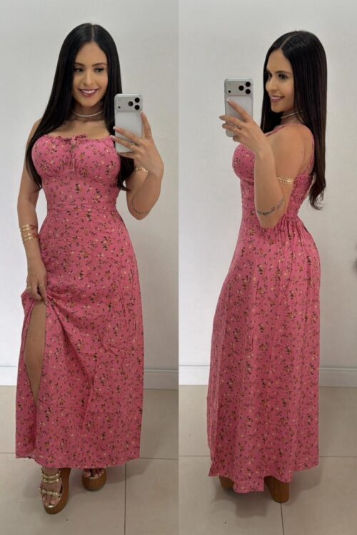 Vestido Longo Camponesa Floral