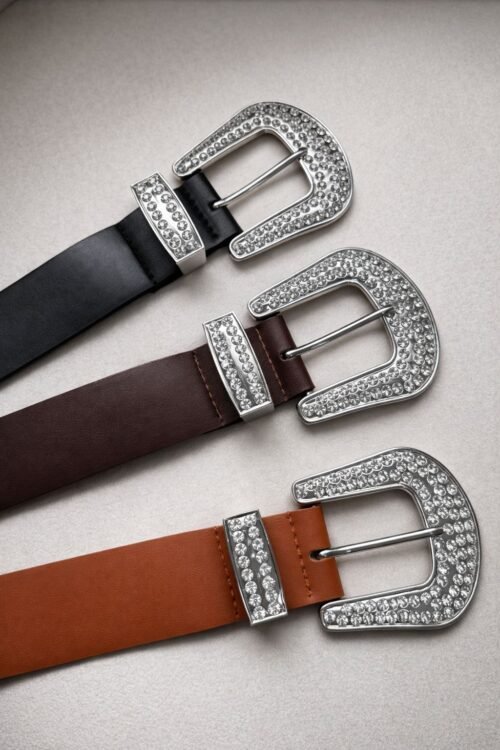 Cinto Country Fivela Grande Prata com Strass