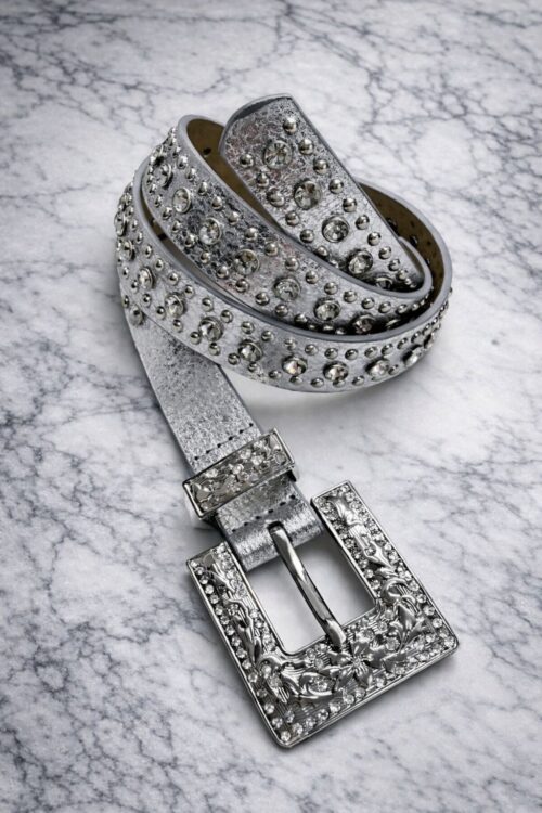 Cinto Prata Metalizado Fivela Quadrada