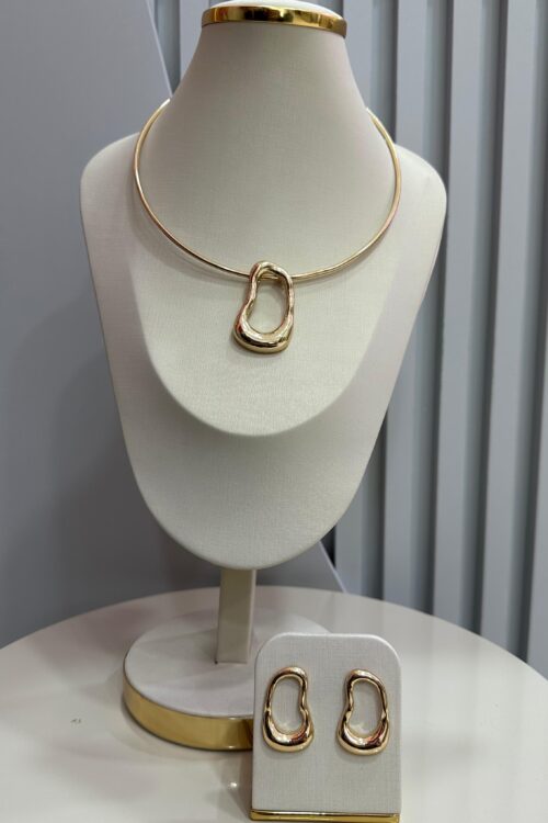 Conjunto de Colar Choker + Brinco Orgânico