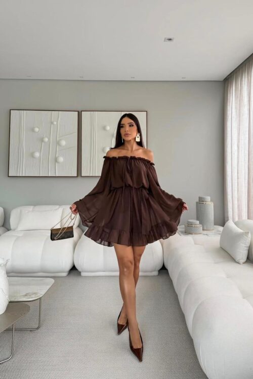 Vestido/macaquinho Chiffon Luna Marrom