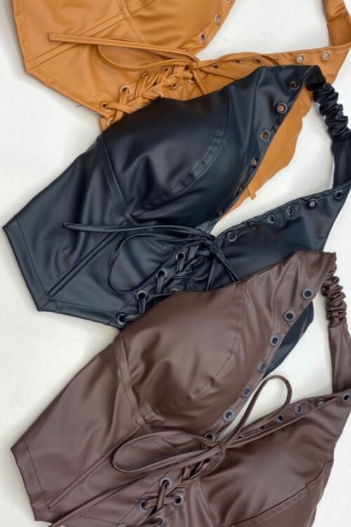 Cropped Corset Courino Ilhós Prata