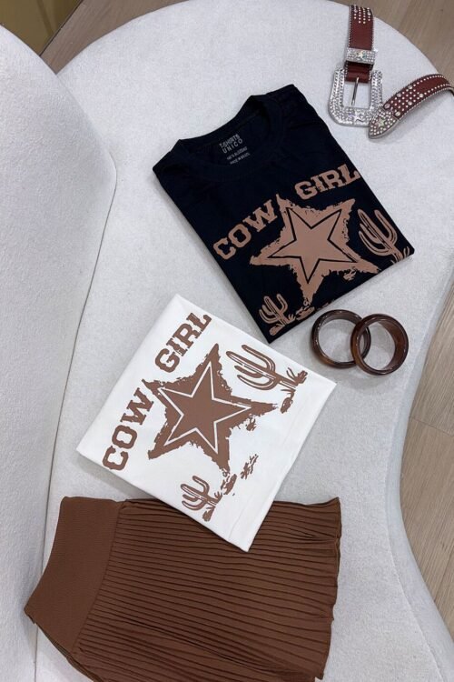 T-shirts Country Cow Girl Preta