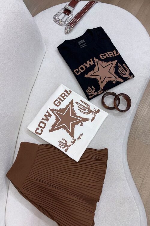 T-shirts Country Cow Girl Preta