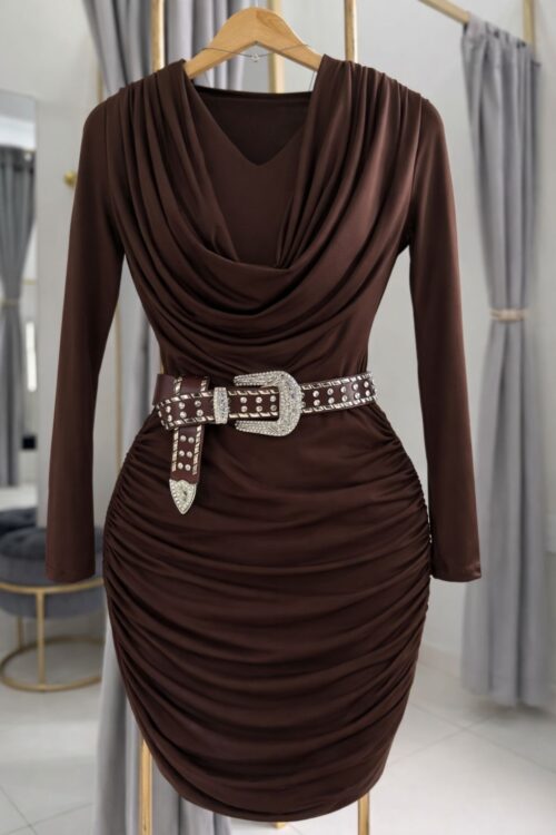 Vestido Drapeado com Gola Boba