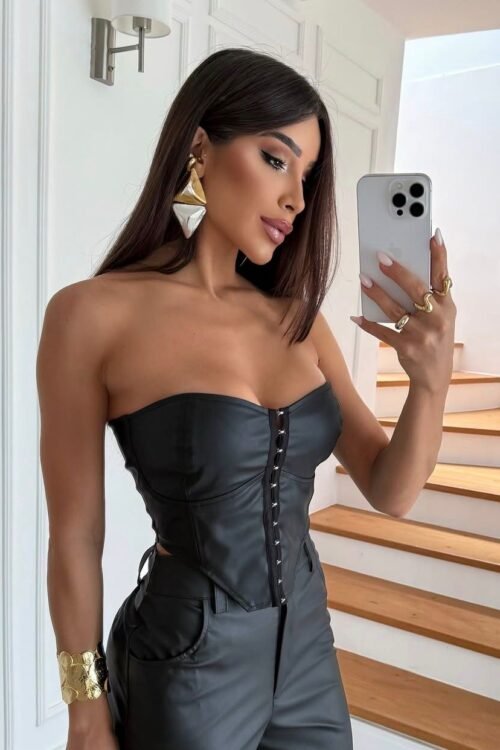 Cropped Corset Courino Preto Thay