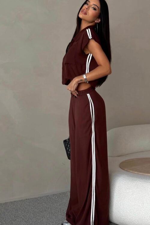 Conjunto Mariah Listras Marrom