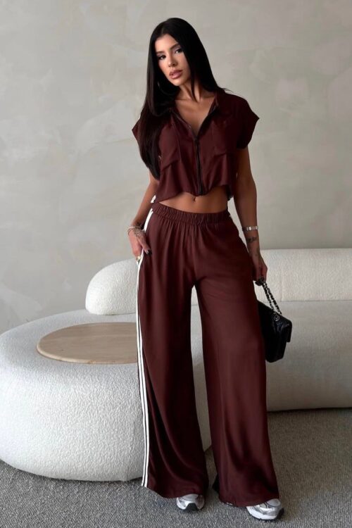 Conjunto Mariah Listras Marrom