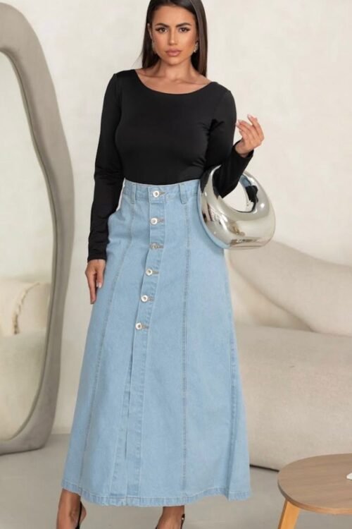 Saia Longa Jeans Botões